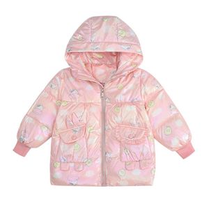 Old Cobbler 44M840# Girl Winter Down jacket Mid-length Coat Loose Water proof With hood Keep warm zipper Cartoon flowers271R