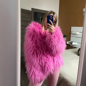 Jackor Fluffy Mongolia Sheep Faux päls Coat Women Shaggy Long Curly Hair Fake Fur Jacket 2022 Kvinnor Winter Jackets Plus Size 5xl