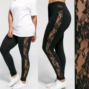 Plus Size L-3XL Sexy Women Casual Lace Pants Black Insert Sheer Leggings Elastane Leggings ladies clothing2145