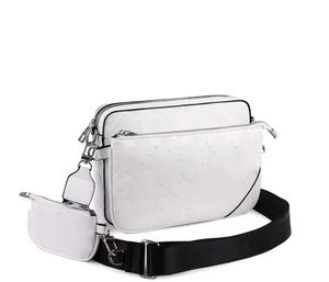 Womens Luxury TRIO Designer Messenger Bag Set Embossed Leather Shoulder Bag with Purse and Wallet in White