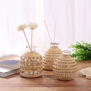 Decorative Objects Figurines Glasses Rattan Vases Flower Nordic Style Modern Desktop Decor Vase for Home Living Room Decoration 230715