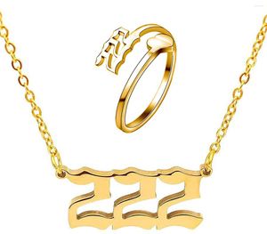 Necklace Earrings Set Number Necklaces Gold Plated 222 333 777 888 Pendants Choker Numerology Jewelry Ring For Women Girls Gifts