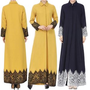 Muslimska kvinnor spets trimmade främre abaya muslimska maxi kaftan kimono dubai islamiska kläder abayas för kvinnor 3 301232l