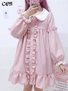 Основные повседневные платья Con Girls Sweet Op Lolita платье с длинным слойным рукавом кукол -воротник розовый ежедневная вечеринка Dres's одежда 230715