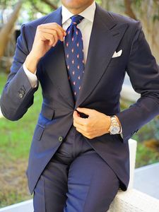 Suits Men S Blazers Anniebritney Dark Blue 2 sztuki Slim Men Formal Suit Made Groom Wedding Tuxedo Prom Business Business 230715