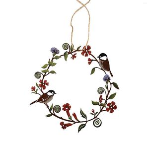 Dekorativa blommor Alla årstider Art Wall Forn Door Wreath Farmhouse Spring Summer Stainless Steel Metal Outdoor Flower Bird 30cm Diameter