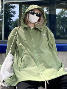 Giacche da donna Y2K Giacca a vento verde Donna Hip Hop oversize Streetwear Cappotto con cappuccio impermeabile nero Harajuku Techwear Capispalla