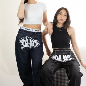 Women s Jeans Y2k clothing baggy jean Vintage Men Women streetwear Baggy Black Print Straight Fashion high waisted 230715