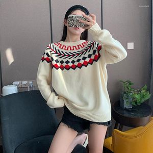 Women's Sweaters High Quality CE Home Languid Christmas Design Sense Niche Contrast Sweater Winter Long Sleeve Crewneck Pullover Knit