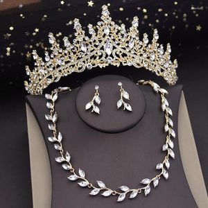 Necklace Earrings Set Luxury Bride Tiaras For Women Leaves Choker With Crown Wedding Dress Bridal Sets Fashion