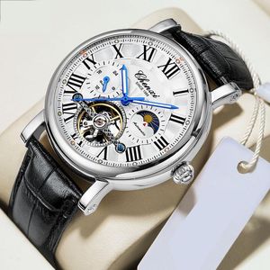 Jackor Top Brand Mens Watches Tourbillon Automatic Watch for Men Business Fashion äkta läder Vattentät mekanisk klocka Ny 2022