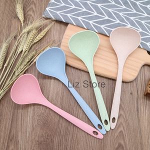 Wheat Straw Soup Spoon Long Handle Cooking Soups Spoons Colorful Hotel Dining Room Cooking Scoops Home Kitchen Tableware Scoop TH0951