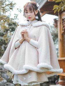 Jackets Xgoth Women Hooded Cloak Autumn Winter New Extralarge Size Improved Hanfu Han Element Lolita Jacket Haruku Kawaii Girl Mantle