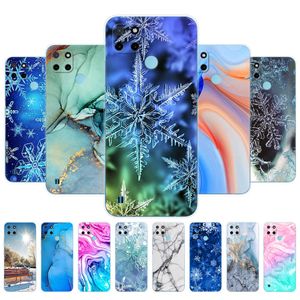 För Realme C21Y C25Y -fall 6,5 tum bakre telefonomslag OPPO 4G RMX3261 Bag Marble Snow Flake Winter Christmas