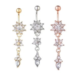 New Fashion Belly Button Rings for Women Sexy Piercing Navel Nail Body Jewelry Flower Pendant Crystal Girls Body Jewelry