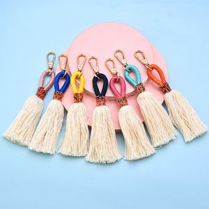 12 Colors Fashion Hanging Rope keychain Beads Hooks Fringe Tassel Silk Cotton Bohemian style Men Female Pendant Car