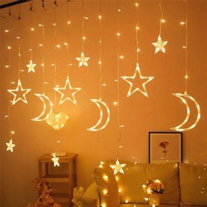 Star Moon LED Curtain Garland String Light Eid Mubarak Ramadan Decoration Islam Muslim Party Decor Al Adha Gift 220226249R