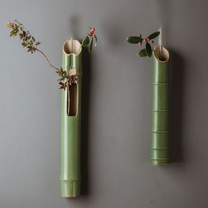 Dekorativa föremål Figurer Vägg hängande bambu vas kreativ minimalistisk keramisk torkad blommor arrangemang hydroponisk vardagsrum mesa hem dekorera 230715