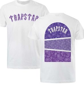 Trapstar Art of War Paisley Tshirt Men Modna moda swobodny krótki rękaw HARAJUKU luźne duże wierzchołki fioletowe teksturę nadruk t shirty wentylacja