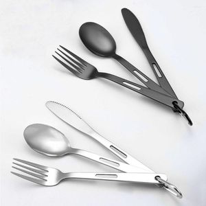 Bestecksets Jaswehome 3-in-1 Campingbesteck Tragbares Edelstahl-Abendessen Messer Gabel Löffel Set Leichtes Utensil für den Außenbereich