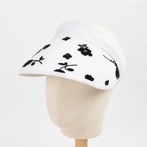 Wide Brim Hats 2023 Summer Printing Female Korean Version Fashion Sun Hat Travel Vacation Visor Paper Straw Emptyg Top