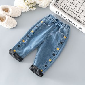 Herbst Winter Kleinkind Kinder Mädchen Kleidung Baby Outfits Samt Warm Love Denim Hose für Mädchen Kleidung Baby Geburtstag Jeans Hosen