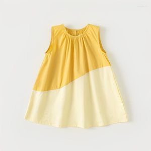 Abiti da ragazza Summer Girls 2023 Abito a canotta girocollo senza maniche a colori a contrasto Abbigliamento per bambini in stile coreano Vestito estivo Costume da principessa