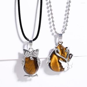 Подвесные ожерелья Flola Tiger Eye Leardplop Healing Crystal Collecle для женщин из нержавеющей цепи Природа Камень панк украшения ojo tigre nkeb663