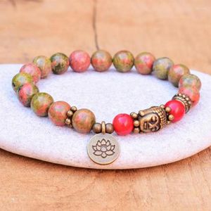 Braccialetti con ciondoli Bracciale Buddista Yoga Mala 8mm Pietra Perline Buddha Fiore di Loto Per Regalo Donna Uomo