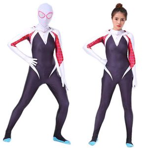 Bazzery Spider Gwen Costume Stacy Cosplay Hoodie Zentai Into the Spider-Verse Adult Kids Bodysuit Skin Suit Halloween Cosplay G092174Z