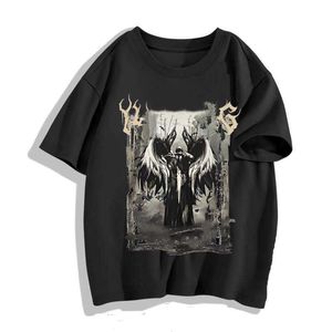 Designer de luxo Chaopai Clássico Americano Chinês Manga Curta Grande Verão Meninos Desenhos Animados Anjo Cruz T-shirt Solto Versátil Top