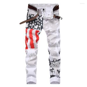 Męskie dżinsy plus rozmiar 38 40 42 Białe mężczyzn moda swobodne drukowane rozciągnięte chude dżinsowe spodnie jogger