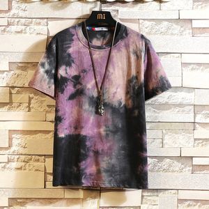 QNPQYX New Summer Men's T shirts New Tie-dye Fashion Men T shirt Japanese Trend Male Short-sleeved Round Neck Oversized T-shirts