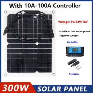 Annan elektronik 15W-300W Flexibel solpanel 12V Batteriladdare Dual USB med 10A-60A Controller Solar Cells Power Bank för telefonbil Yacht RV 230715