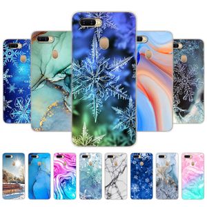 For OPPO A5S Case 6.2" Soft Silicon TPU Back Phone Cover Oppo A 5S OppoA5s CPH1909 Bumper Marble Snow Flake Winter Christmas