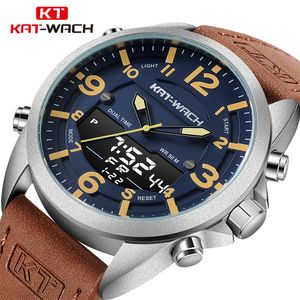 Kat-Watch Digital Sports Watches Waterproof Watch for Men Alarm Clock Luminous Chronograph Leather Military Relogio Masculino