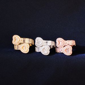 Hip hop rapper ring Men Women Double heart Ring Full diamond Zircon luxurious Jewelry Rapper night club accessories 1469