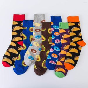 Erkek Çorap 7 Çift Moda Renkli Pamuklu Erkekler Gıda Serisi Donut Avokado Suşi Drop için Mutlu Komik