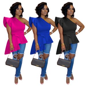 Womens Sexy One Shoulder Blouses Irregular Tops Designer Ruffle Shirt for Lady Free Ship