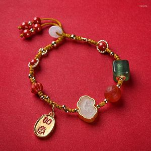 Strand Chinese Style Custom Shajin Fashion Hand String Lucky An Jade Agate Vermilion Weaving Creative Cute Bracelet