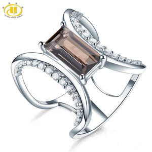 Coloques HUTANG 1,99CT Fumaça de quartzo feminino Anel feminino Natural Gemstone Solid Sterling Sier Rings Fine Jewelry