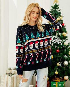 Kvinnors tröjor Kvinnor Autumn Winter O-Neck Design Sweater European American Christmas Tree Long Sleeve Pullover Snowman Thick Sticked