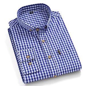 Jackets Qualidade de qualidade fina 100% xadrez xadrez de algodão para homens de manga comprida Camisa de vestido quadriculada de manga longa Mens azul novo macho confortável e confortável