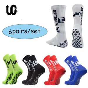 Sportsocken 6 Paare/los ANTI SLIP Tapedesign Fußballsocken Mittelkalb rutschfeste Fußballsport Radfahren Sport Herrensocken EU38-44 230715