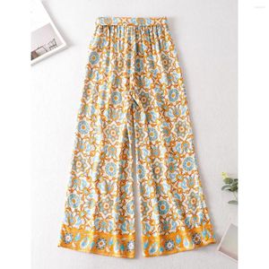 Women's Pants 2023 Chic Rayon Boho Long Pant Oversize Floral Print Wide Leg Bohemian Happie Ladies