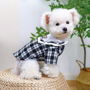Dog Apparel Preppy Cotton Pet Shirt Clothes Soft Dogs Overalls Black Grid Puppy Jumpsuit For Coat Outfit Clothing Chihuahua