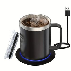 Conjunto elétrico para aquecedor de caneca de café para mesa, caneca com base e tampa de aquecimento, caneca de café inteligente para aquecimento de leite