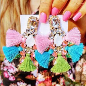 Dangle Küpeler Büyük Rhinestone Damla Uzun Püskül Küpeler Boho Hindistan Kulüp Kadın Saçak Kadın Düğün Takı Brincos Hediyeler