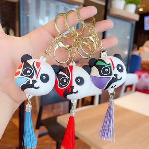 Keychains 2023 Söt panda Keychain Tassel Mask Pendant Chinese Style Women Car Key Chain Holder Luxury Bag Tillbehör