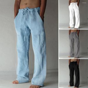 Erkek pantolon erkekler yaz düz elastik bel düz renk çizme, gevşek günlük aşınma ince cepler pantolonlar erkek giyim
